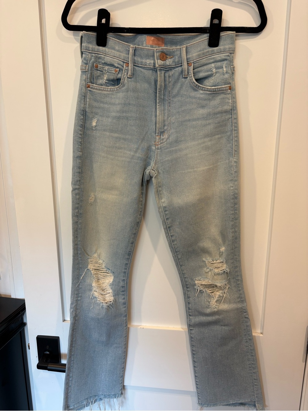 MOTHER Light Blue Distressed Ankle Cropped Jeans